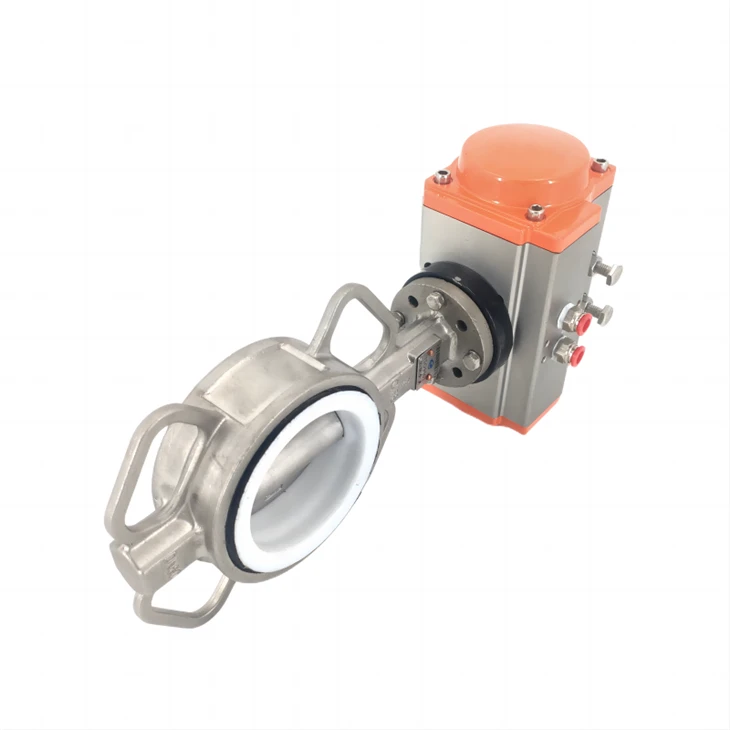 Pneumatic Wafer Stainless Steel PTFE Butterfly Valve